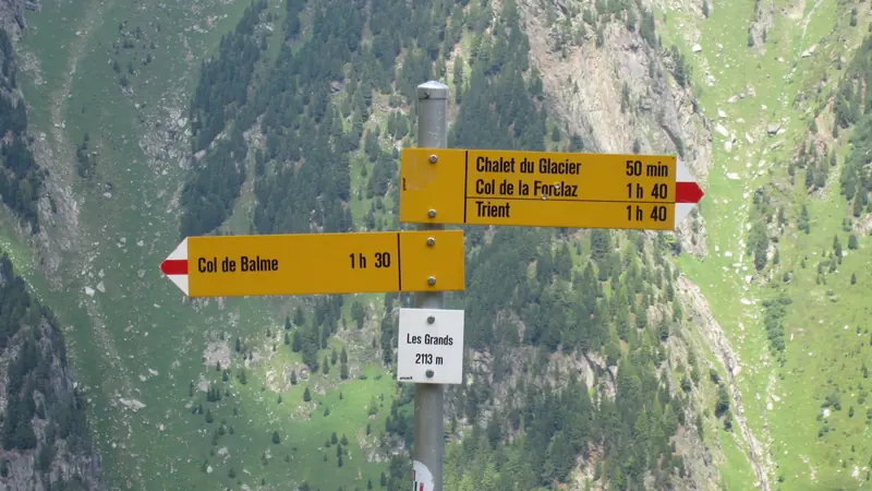 Panneau suisse : Col de Balme, Trient